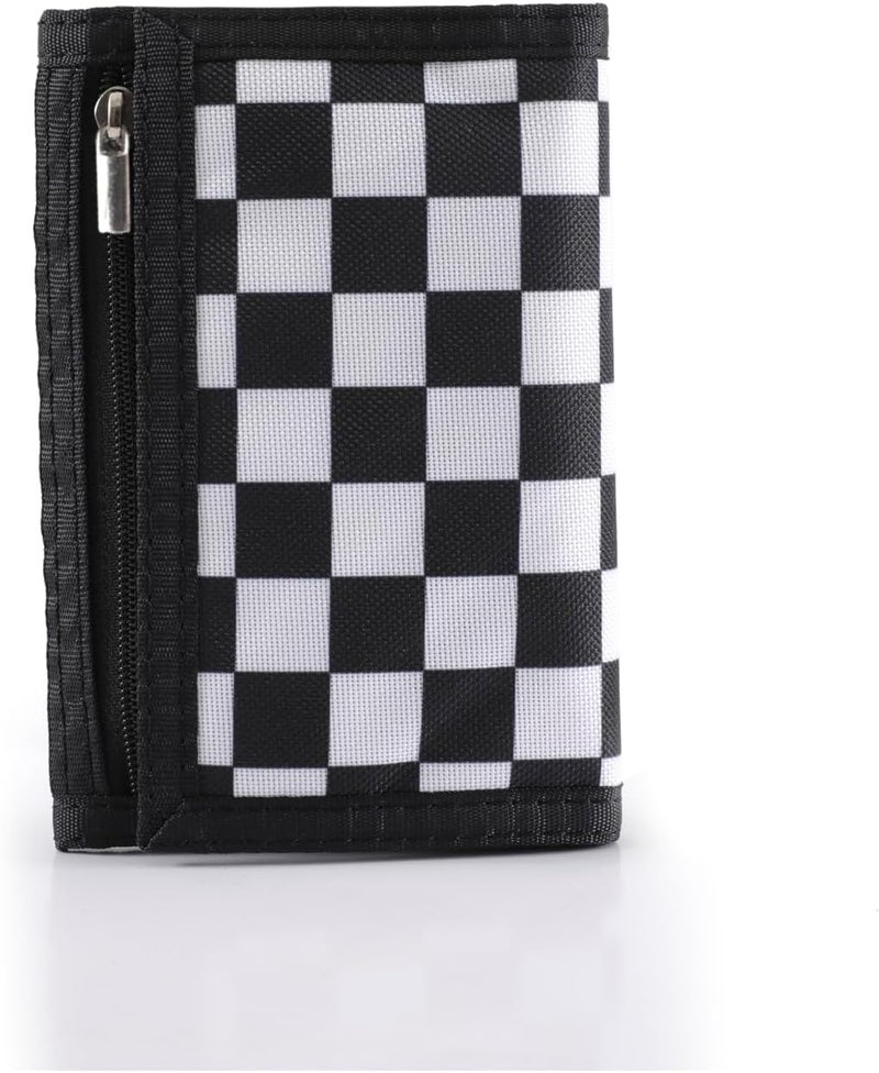 Nitort Wallet,RFID Trifold Canvas Outdoor Sports Wallets for Kid,Lovely and Novelty Wallet with Zipper for Kids- Front Pocket Wallet with Magic Sticker(Black Chequer KW01) - Image 1
